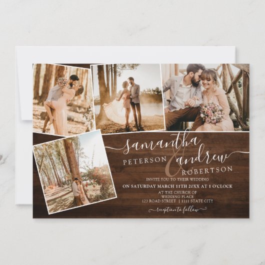 Rustieke bruine houten winter script 5 foto's brui kaart (Achterkant)