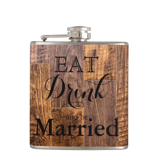 Rustieke bruine houtnerf eet drink trouwen heupfles (Voorkant)