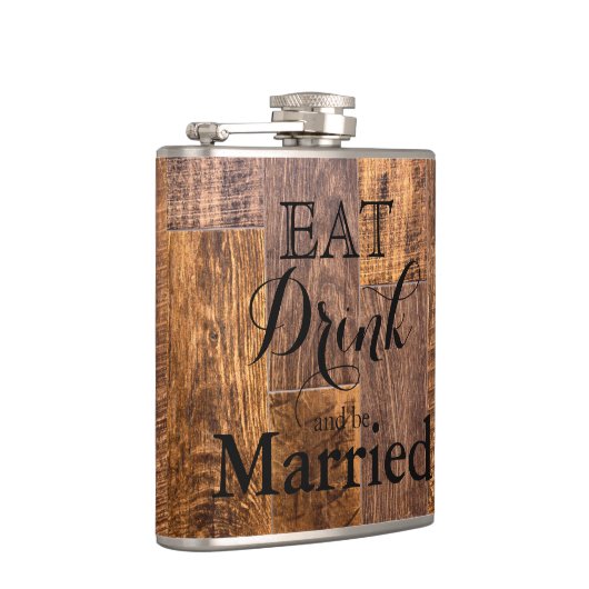 Rustieke bruine houtnerf eet drink trouwen heupfles (Rechts)