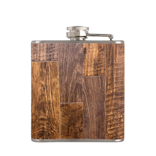 Rustieke bruine houtnerf eet drink trouwen heupfles (Achterkant)