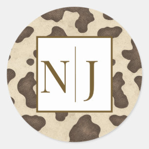 Rustieke bruine koeienprint country western rodeo ronde sticker