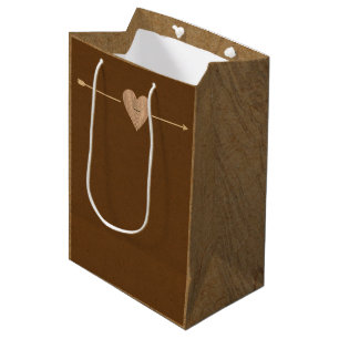 Rustieke Bruine Kraft Hartpijl Woodsy Medium Cadeauzakje