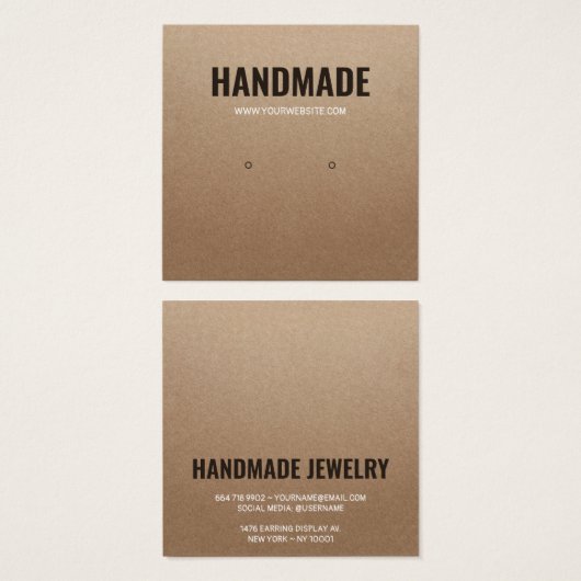 Rustieke bruine kraft papier handgemaakte stud ear vierkante visitekaartjes (Voorkant /achterkant)