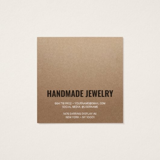 Rustieke bruine kraft papier handgemaakte stud ear vierkante visitekaartjes (Achterkant)