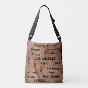 rustieke bruine meest beroemde steden van de werel crossbody tas