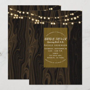 Rustieke Bruine Whimsical Houten Lichtjes Bruidsdo Kaart