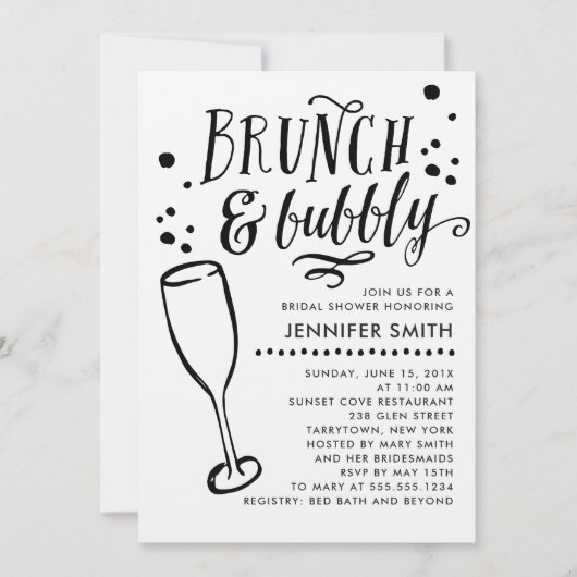 Rustieke brunch en bubbelige bruids douche uitnodi kaart (Voorkant)