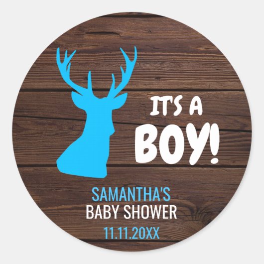 Rustieke Buck Deer Boy Theme Baby shower Envelope Ronde Sticker (Voorkant)