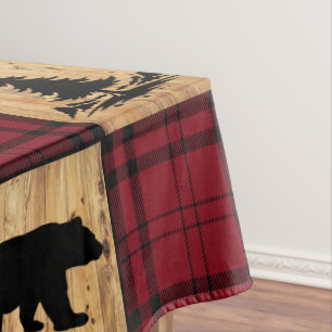 Rustieke Buffalo Check Beren Bomen Hout Rood Zwart Tafelkleed