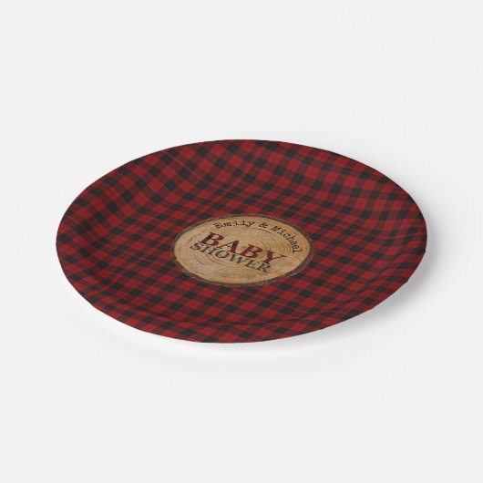 Rustieke Buffalo Plaid Baby Shower Persoonlijk Papieren Bordje (Gekanteld)