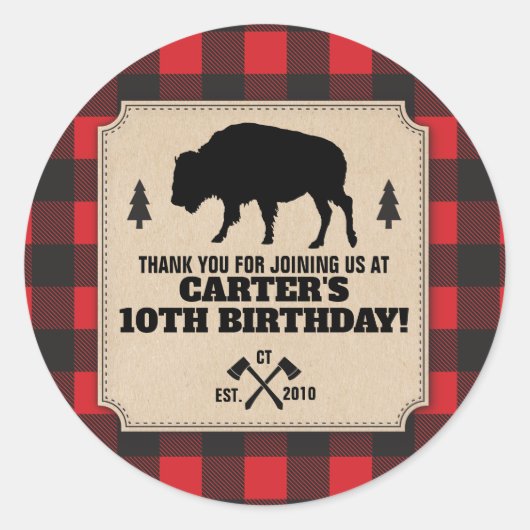 Rustieke Buffalo Plaid Bison Kraft Look Panel Beda Ronde Sticker (Voorkant)