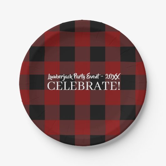 Rustieke Buffalo Plaid Celebrate Custom Rood & Zwa Papieren Bordje (Voorkant)
