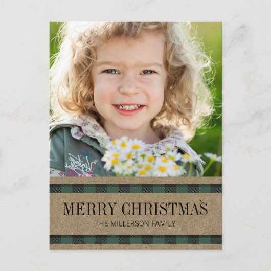 Rustieke Buffalo Plaid Groen Vrolijk Kerstfeest Fo Briefkaart (Voorkant)