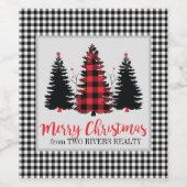 Rustieke Buffalo Plaid Kerst Wijn Etiket (Enkel label)