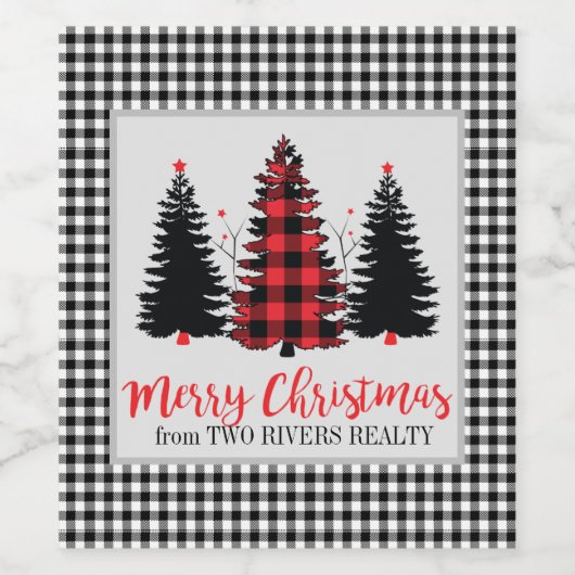 Rustieke Buffalo Plaid Kerst Wijn Etiket (Enkel label)