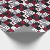 Rustieke Buffalo Plaid Patchwork Rood Wit Kerstmis Cadeaupapier (Hoek)