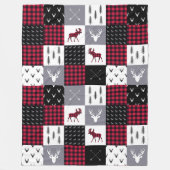 Rustieke Buffalo Plaid Patchwork Rood Wit Kerstmis Fleece Deken (Voorkant)