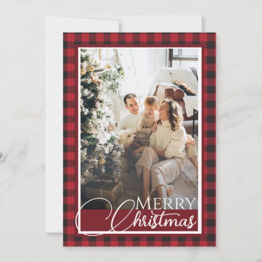 Rustieke Buffalo Plaid Rood en Zwart Foto Kerstmis Feestdagenkaart (Voorkant)