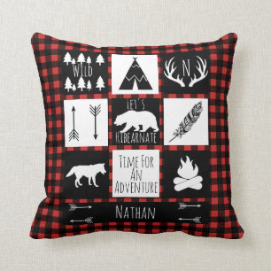Rustieke Buffalo Plaid Wilderness Dieren & Naam Kussen