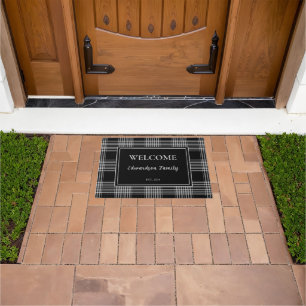 Rustieke buffel plaid welkomstmonogram vastgesteld deurmat