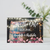 Rustieke Buiten Whiskey Vat Save The Date (Staand voorkant)