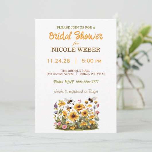 Rustieke Bumble Bee Bruids Douche Uitnodiging (Staand voorkant)