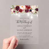 Rustieke Burgundy Bloem Lichtjes Bruiloft Acryl Uitnodigingen (Insitu (Draagbaar))