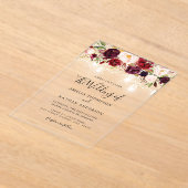 Rustieke Burgundy Bloem Lichtjes Bruiloft Acryl Uitnodigingen