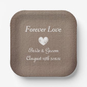 Rustieke burlap achtergrond land bruiloft partij papieren bordje (Voorkant)