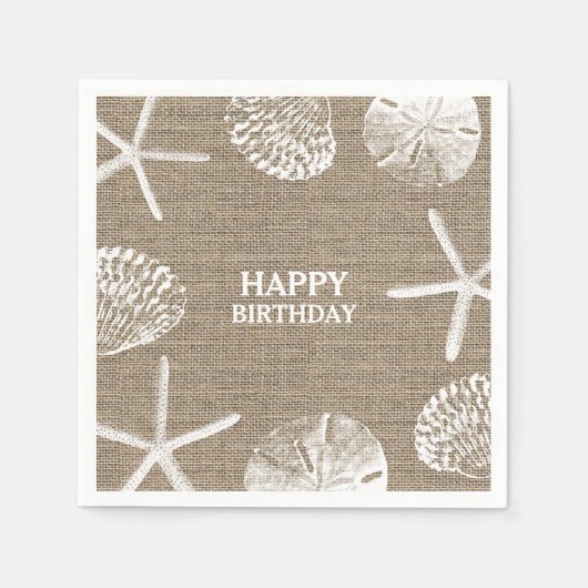 Rustieke Burlap Beach Theme Seashells Verjaardag Servet (Voorkant)