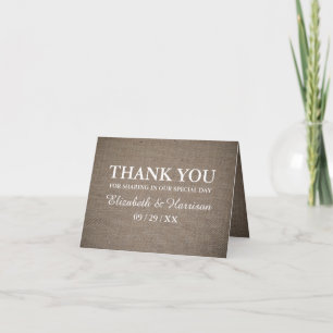 Rustieke Burlap bruiloft Bedankkaart