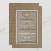 Rustieke Burlap bruiloft uitnodiging met Monogram (Voorkant / Achterkant)