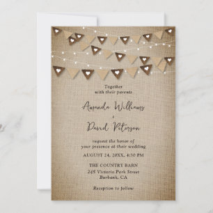 Rustieke Burlap Bunting String Lights Bruiloft Kaart
