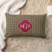 Rustieke Burlap Cranberry Quatrefoil 3 Monogram Kussen (Deken)