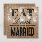 Rustieke Burlap Eet Drink Getrouwd Repetitie Diner Kaart (Voorkant / Achterkant)