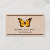 Rustieke Burlap Elegant Sinaasappel Monarch Butter Visitekaartje (Voorkant)