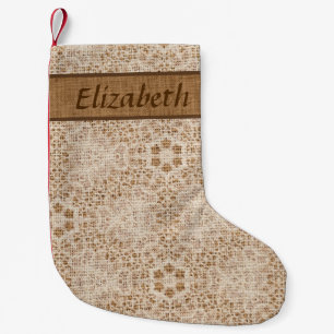 Rustieke Burlap en Kant Snowflake gepersonaliseerd Kleine Kerstsok