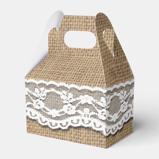 Rustieke Burlap en Lace Art Gable Favor Box Bedankdoosjes (Voorkant Zijde)
