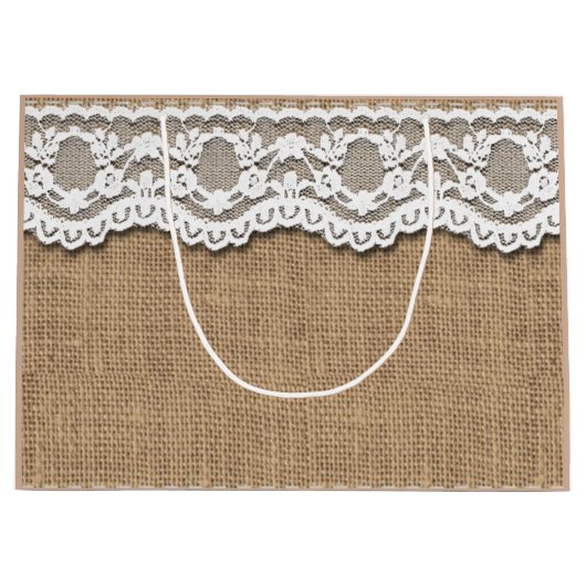 Rustieke Burlap en Lace Paper Bag Large Cadeauzakje (Voorkant)
