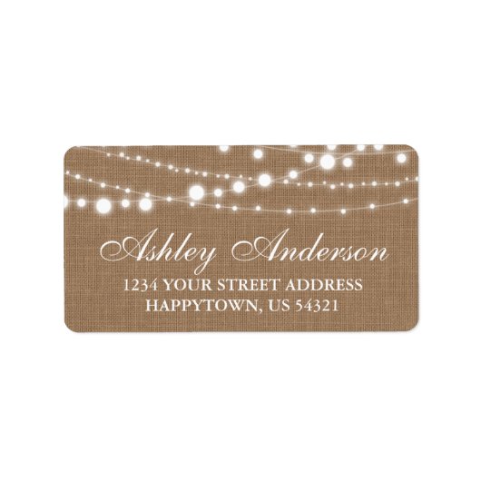 Rustieke Burlap en String Lights Etiket (Voorkant)
