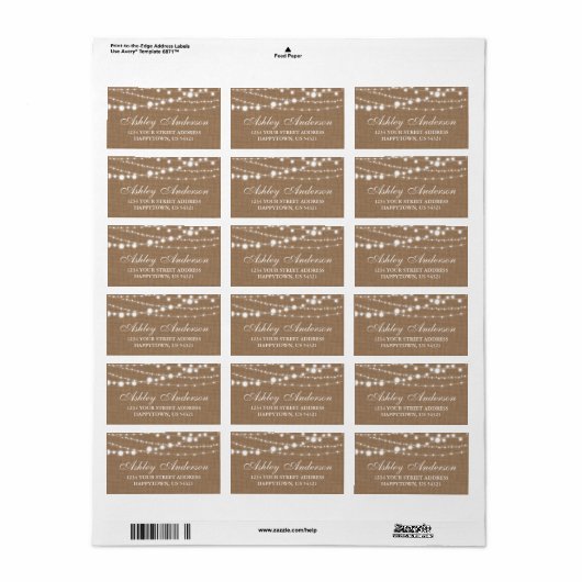 Rustieke Burlap en String Lights Etiket (Full Sheet)