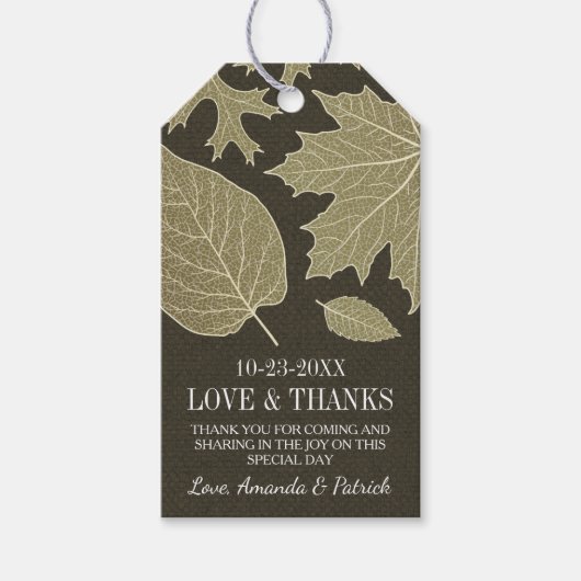 Rustieke Burlap Fall Leaves Bruiloft Dank u Labels Cadeaulabel (Voorkant)