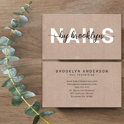 Rustieke Burlap Foto Typografie Nail Artist Visitekaartje