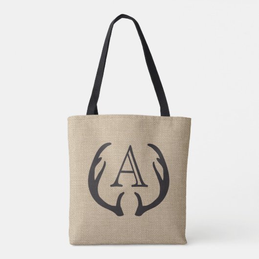 Rustieke Burlap Herten Antler Monogrammed Canvas t Draagtas (Achterkant)