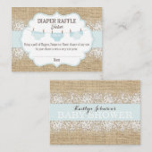 Rustieke Burlap Kant Blue Boy Luier Raffle Ticket Informatiekaartje (Voorkant / Achterkant)