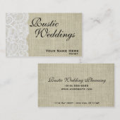 Rustieke Burlap & Kant Bruiloft Planner Visitekaar Visitekaartje (Voorkant / Achterkant)