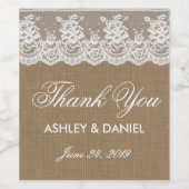 Rustieke Burlap Kant Bruiloft Wijn & Mousserende W Etiket (Enkel label)