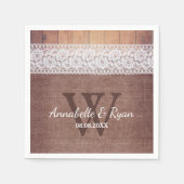 Rustieke Burlap kant & hout | Monogram bruiloft Servetten (Voorkant)