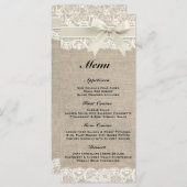 Rustieke Burlap & Kant Ivoor Bruiloft Menu (Voorkant / Achterkant)