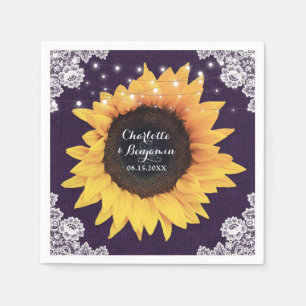 Rustieke Burlap Kant Paarse en Zonnebloem Bruiloft Servet
